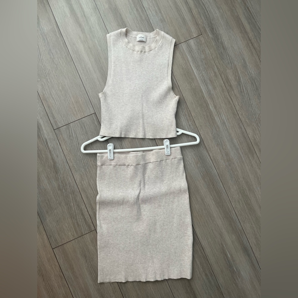 Wilfred Cream Ribbed Knit Crop Top & Skirt Set